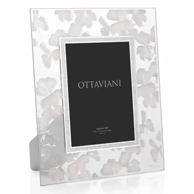 Design objects - Crystal photoframe silver foil silver "Peach flowers" - ASIATIDES