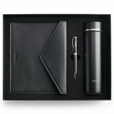 Design objects - Set with pen, stainless steel thermal bottle and genuine leather documents holder - ASIATIDES