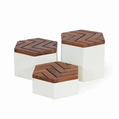 Storage boxes - Kosa - Teakwood Multipurpose Boxes with White PU - LES NOUVELLES GAMBETTES TEST 29/04