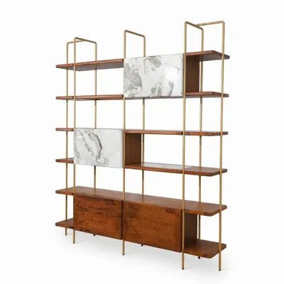 Bookshelves - Refu Teakwood Decorative Unit with Abstract Art - LES NOUVELLES GAMBETTES TEST 29/04