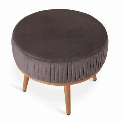 Ottomans - Zoya - Teakwood Round Ottoman with Brown Fabric - LES NOUVELLES GAMBETTES TEST 29/04