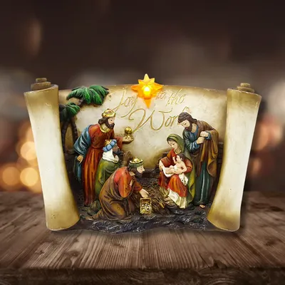 Nativity scenes and santons - Light-Up Nativity Scene Scroll – “Joy to the World” Design - LES LUMIERES DU TEMPS