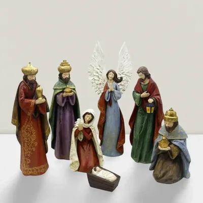 Crèches et santons - Mini Crèche de Noël – Ensemble de 9 Figurines - LES LUMIERES DU TEMPS
