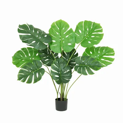 Décorations florales - Monstera artificiel 10 feuilles “toucher naturel” pot plastique noir - ILARIA.I