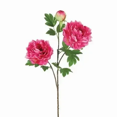 Floral decoration - Artificial peony stem – 2 flowers and 1 bud – Pink - ILARIA.I