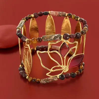 Bijoux - BRACELET HIBISCUS COULEUR DORE ROSE - ILARIA.I