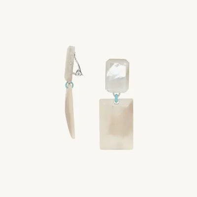 Bijoux - Boucles d'oreilles clips 2 rectangles Nacre et os - Milos - ILARIA.I