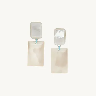 Bijoux - Boucles d'oreilles clips 2 rectangles Nacre et os - Milos - ILARIA.I