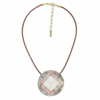 Jewelry - Round pendant necklace with brown cord neckline - San Lazzaro - ILARIA.I