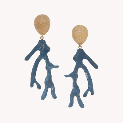 Bijoux - Boucles d'oreilles poussoir corail bleu - Alona - ILARIA.I