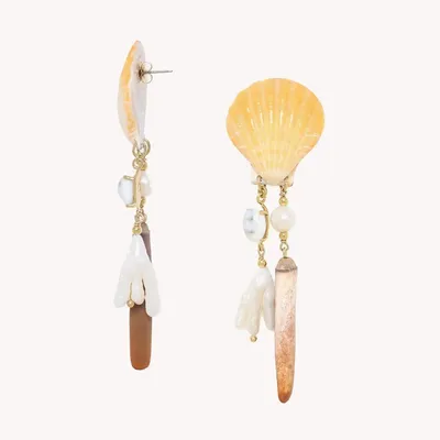 Bijoux - Boucles d'oreilles poussoir asymétrique oursin et perle d'eau douce - Alona - ILARIA.I