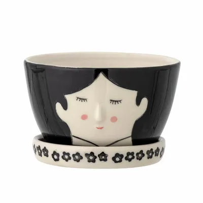 Bath accessories for children - Carolin Flowerpot w/Saucer, Black, Stoneware - ILARIA 2.0