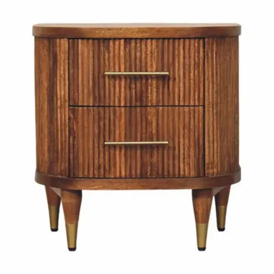 Night tables - Artisan Furniture Solid Wood Ribbed Bedside with Brass Accents - ILARIA.I