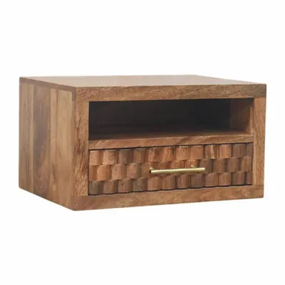 Night tables - Artisan Furniture Solid Wood Arno Wall-Mounted Nightstand in Golden Teak - ASIATIDES