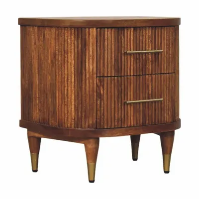 Night tables - Artisan Furniture Solid Wood Ribbed Bedside with Brass Accents - ASIATIDES