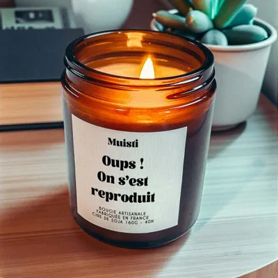 Objets de décoration - Bougie Parfumée - Oups ! On s'est reproduit - Musc blanc – 160g - ILARIA.I