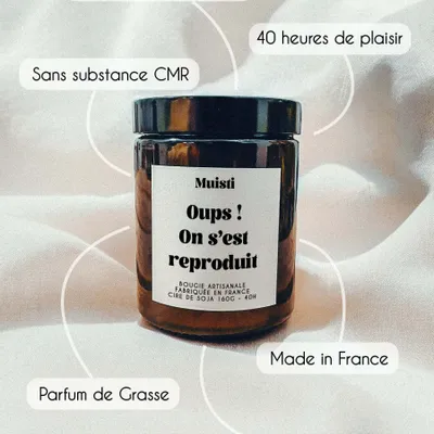 Objets de décoration - Bougie Parfumée - Oups ! On s'est reproduit - Musc blanc – 160g - ILARIA.I