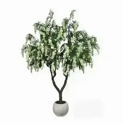 Décorations florales - Glycine artificielle en pot plastique blanc - ILARIA.I