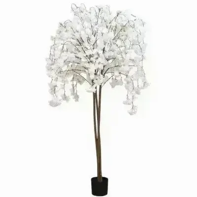 Décorations florales - Pommier artificiel retombant 1398 fleurs en pot plastique noir – Blanc - ILARIA.I