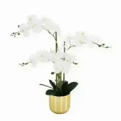 Décorations florales - Orchidée artificielle 5 branches – pot plastique doré - ILARIA.I