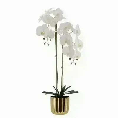 Décorations florales - Orchidée artificielle 16 fleurs – pot plastique doré - ILARIA.I
