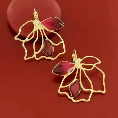 Bijoux - DORMEUSES HIBISCUS COULEUR DORE ROSE - ILARIA.I
