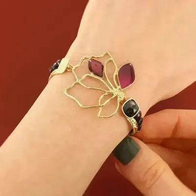 Bijoux - BRACELET HIBISCUS COULEUR DORE ROSE - ILARIA.I