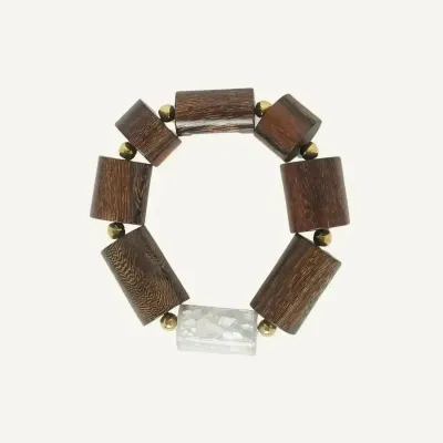 Bijoux - Bracelet extensible 8 éléments bois et nacre - Okawa - ILARIA.I