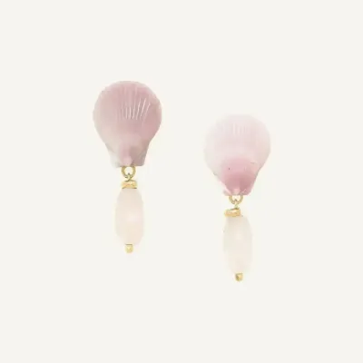 Bijoux - Boucles d'oreilles poussoir petit modèle pendant quartz rose oval - Spiaggia Rosa - ILARIA.I