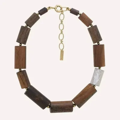Bijoux - Collier plastron tube bois et nacre - Okawa - ILARIA.I