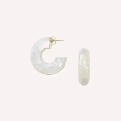 Bijoux - Boucles d'oreilles créoles cracking nacre blanche - Okawa - ILARIA.I