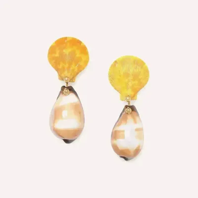 Bijoux - Boucles d'oreilles poussoir pendant cypraea onyx - Alona - ILARIA.I