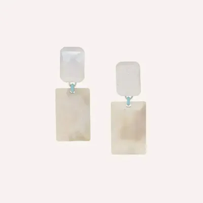Bijoux - Boucles d'oreilles poussoir 2 rectangle os & nacre - Milos - ILARIA.I