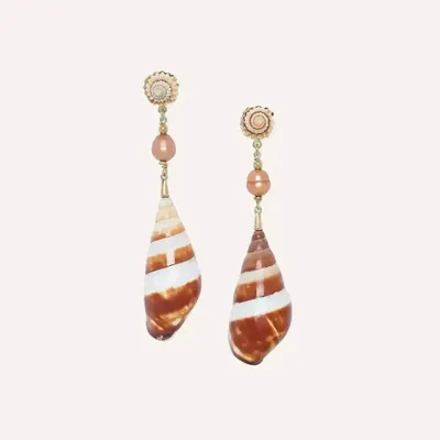 Jewelry - Post earrings with echinella shells top & orange FWP - Alona - ILARIA.I