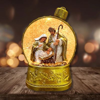 Crèches et santons - Boule de Noël LED avec Crèche – Paillettes et Lumière Blanc Chaud - LES LUMIERES DU TEMPS