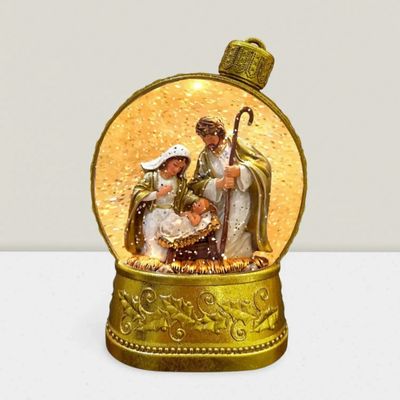 Crèches et santons - Boule de Noël LED avec Crèche – Paillettes et Lumière Blanc Chaud - LES LUMIERES DU TEMPS