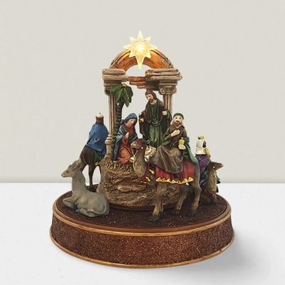 Crèches et santons - Crèche LED – Les Rois Mages à Dos de Chameau avec Lumière et Musique - LES LUMIERES DU TEMPS