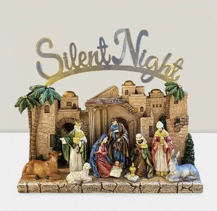 Crèches et santons - Crèche Colorée – Arche « Silent Night » avec Décor de Village - LES LUMIERES DU TEMPS