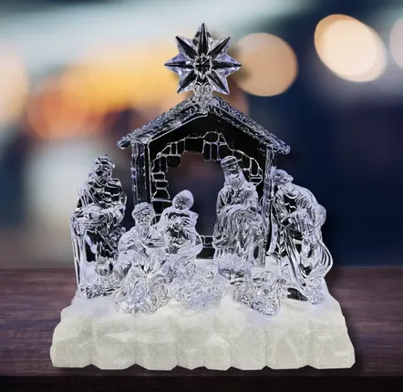 Crèches et santons - Crèche LED Style Cristal – Éclairée avec Musique et Étoile Lumineuse - LES LUMIERES DU TEMPS