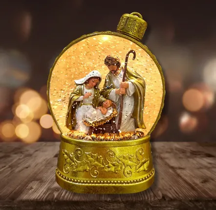 Crèches et santons - Boule de Noël LED avec Crèche – Paillettes et Lumière Blanc Chaud - LES LUMIERES DU TEMPS