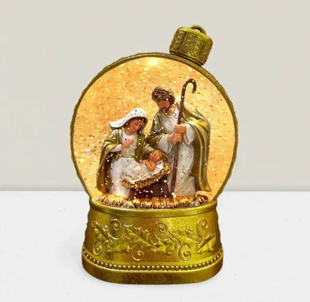 Crèches et santons - Boule de Noël LED avec Crèche – Paillettes et Lumière Blanc Chaud - LES LUMIERES DU TEMPS