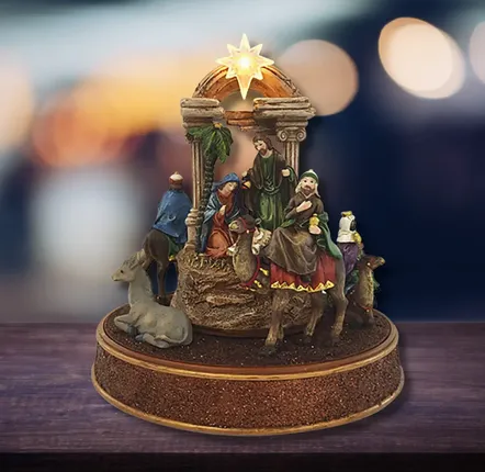 Crèches et santons - Crèche LED – Les Rois Mages à Dos de Chameau avec Lumière et Musique - LES LUMIERES DU TEMPS