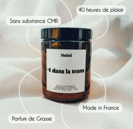 Objets de décoration - Bougie Parfumée - +1 dans la team - Musc blanc – 160g - ILARIA.I