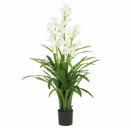 Décorations florales - Cymbidium artificiel 30 fleurs, 60 feuilles en pot blanc - ILARIA.I