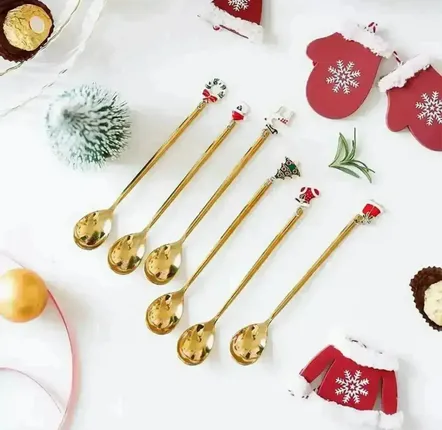 Couteaux - Lot de 6 cuillères de noël avec décoration - argenté ou doré - ILARIA.I