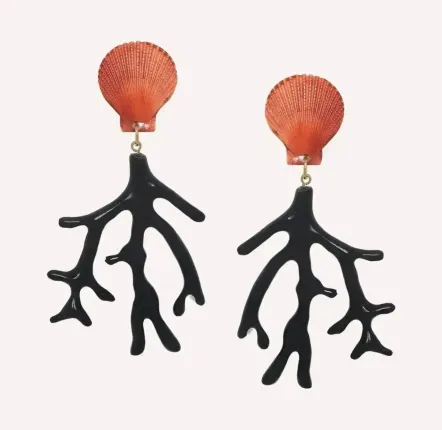 Bijoux - Boucles d'oreilles grand modèle branche corail noir résine - Alona - ILARIA.I