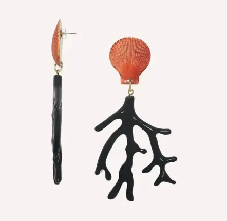 Bijoux - Boucles d'oreilles grand modèle branche corail noir résine - Alona - ILARIA.I