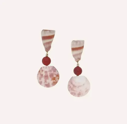Bijoux - Boucles d'oreilles poussoir coquillage et agate rouge - Alona - ILARIA.I
