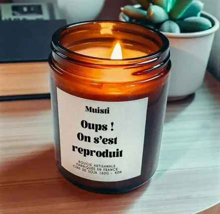 Objets de décoration - Bougie Parfumée - Oups ! On s'est reproduit - Musc blanc – 160g - ILARIA.I