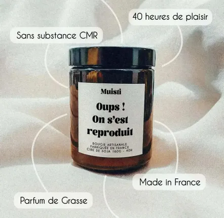 Objets de décoration - Bougie Parfumée - Oups ! On s'est reproduit - Musc blanc – 160g - ILARIA.I